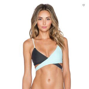 L*Space Chloe Reversible Block Wrap Bikini Top Charcoal/Mint/White Size XS NWT